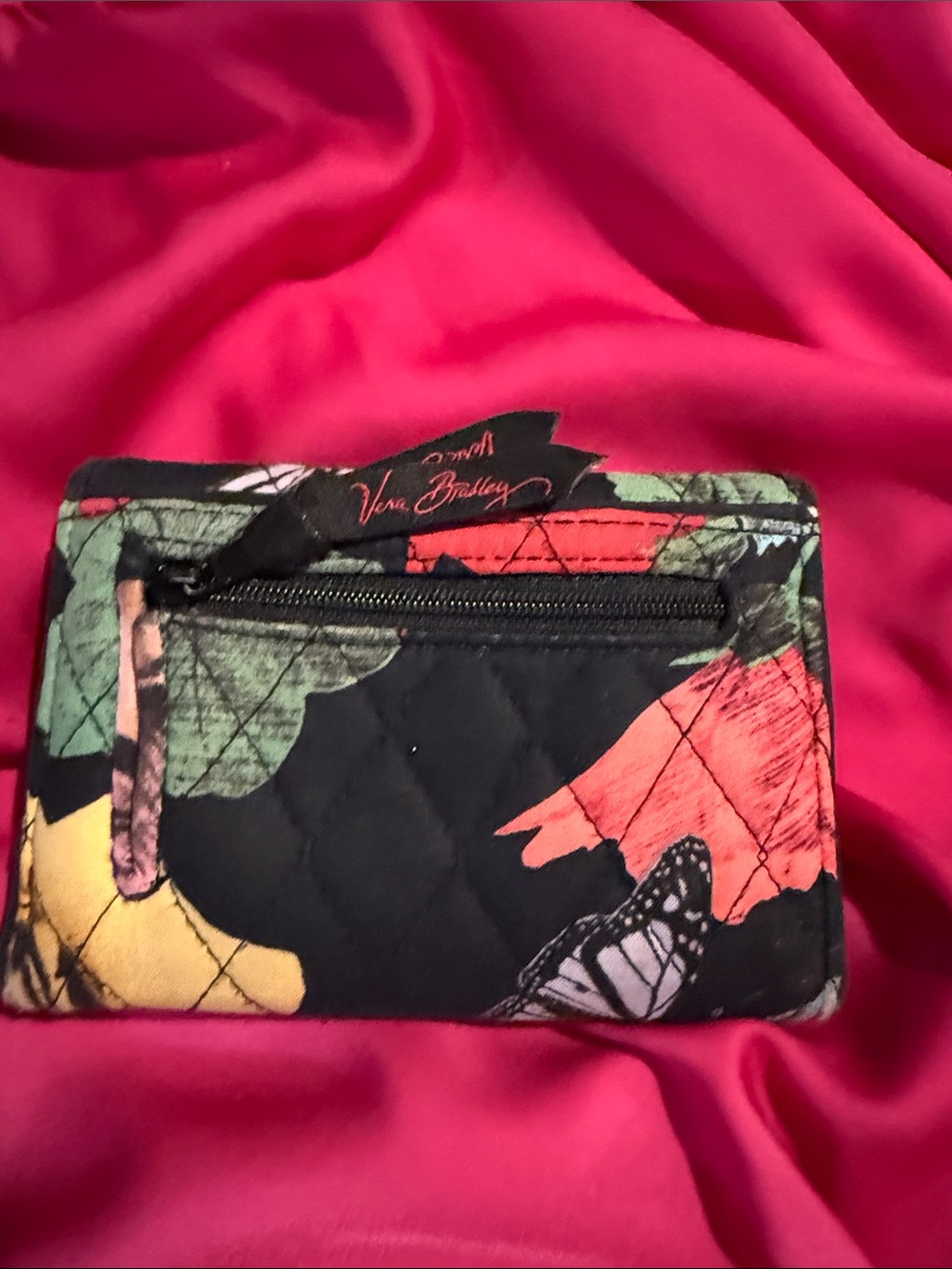 Vera Bradley Quilted Floral Fold-Over Wallet - Black, Yellow, Green, Red - Picture 2 of 8